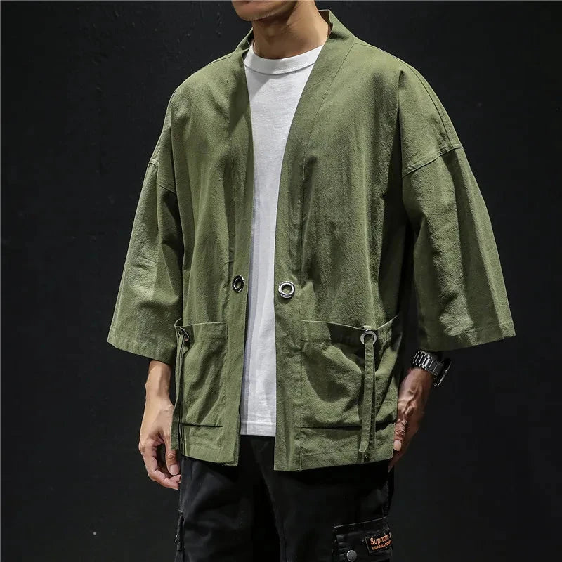 kawaiies-softtoys-plushies-kawaii-plush-Japanese-themed Moss Green Charcoal Grey Men’s Kimono Jacket Kimono