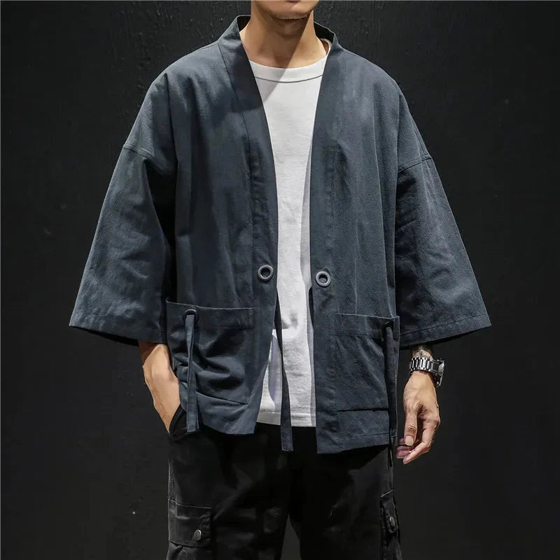 kawaiies-softtoys-plushies-kawaii-plush-Japanese-themed Moss Green Charcoal Grey Men’s Kimono Jacket Kimono Black M