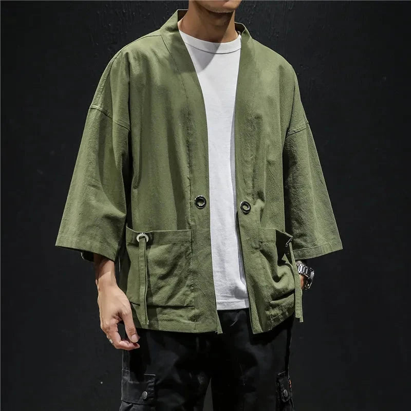 kawaiies-softtoys-plushies-kawaii-plush-Japanese-themed Moss Green Charcoal Grey Men’s Kimono Jacket Kimono Green M