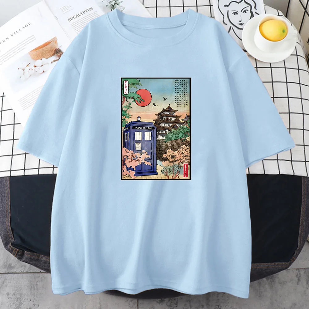 kawaiies-softtoys-plushies-kawaii-plush-Japanese-themed Osaka Police Box Unisex Tee Tops Blue S