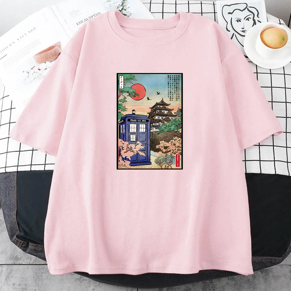 kawaiies-softtoys-plushies-kawaii-plush-Japanese-themed Osaka Police Box Unisex Tee Tops Pink S
