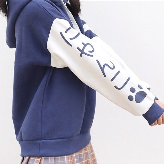 kawaiies-softtoys-plushies-kawaii-plush-Japanese-themed Pink Blue Two-Tone Cat Hoodie Hoodies