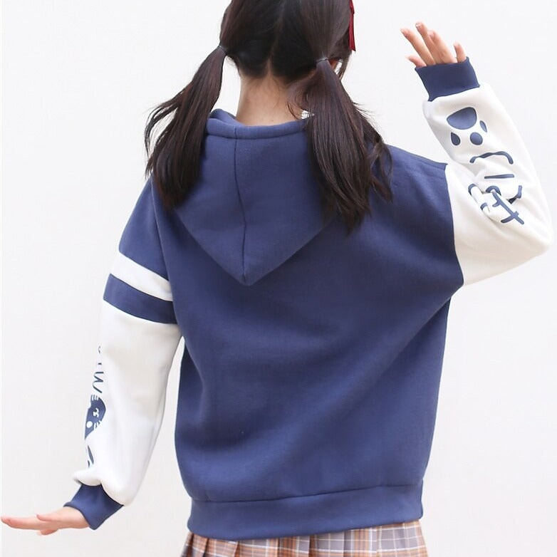 kawaiies-softtoys-plushies-kawaii-plush-Japanese-themed Pink Blue Two-Tone Cat Hoodie Hoodies