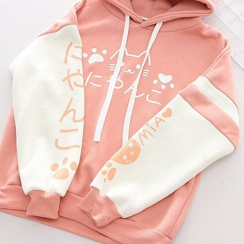 kawaiies-softtoys-plushies-kawaii-plush-Japanese-themed Pink Blue Two-Tone Cat Hoodie Hoodies