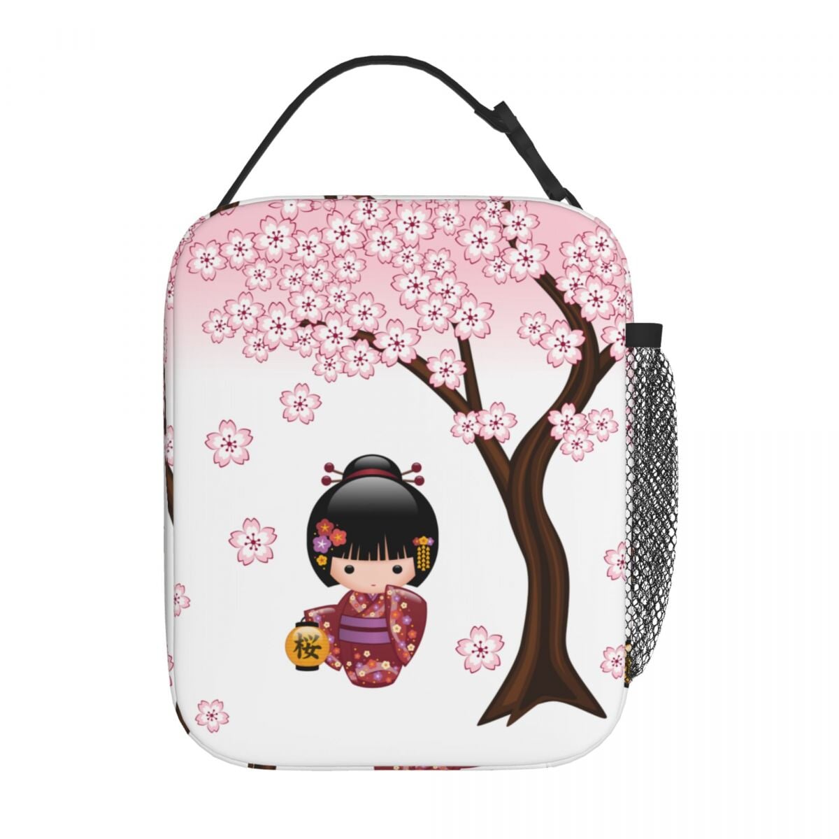 kawaiies-softtoys-plushies-kawaii-plush-Japanese-themed Sakura Blossom Tree Keiko Kokeshi Doll Square Lunch Bag Bag