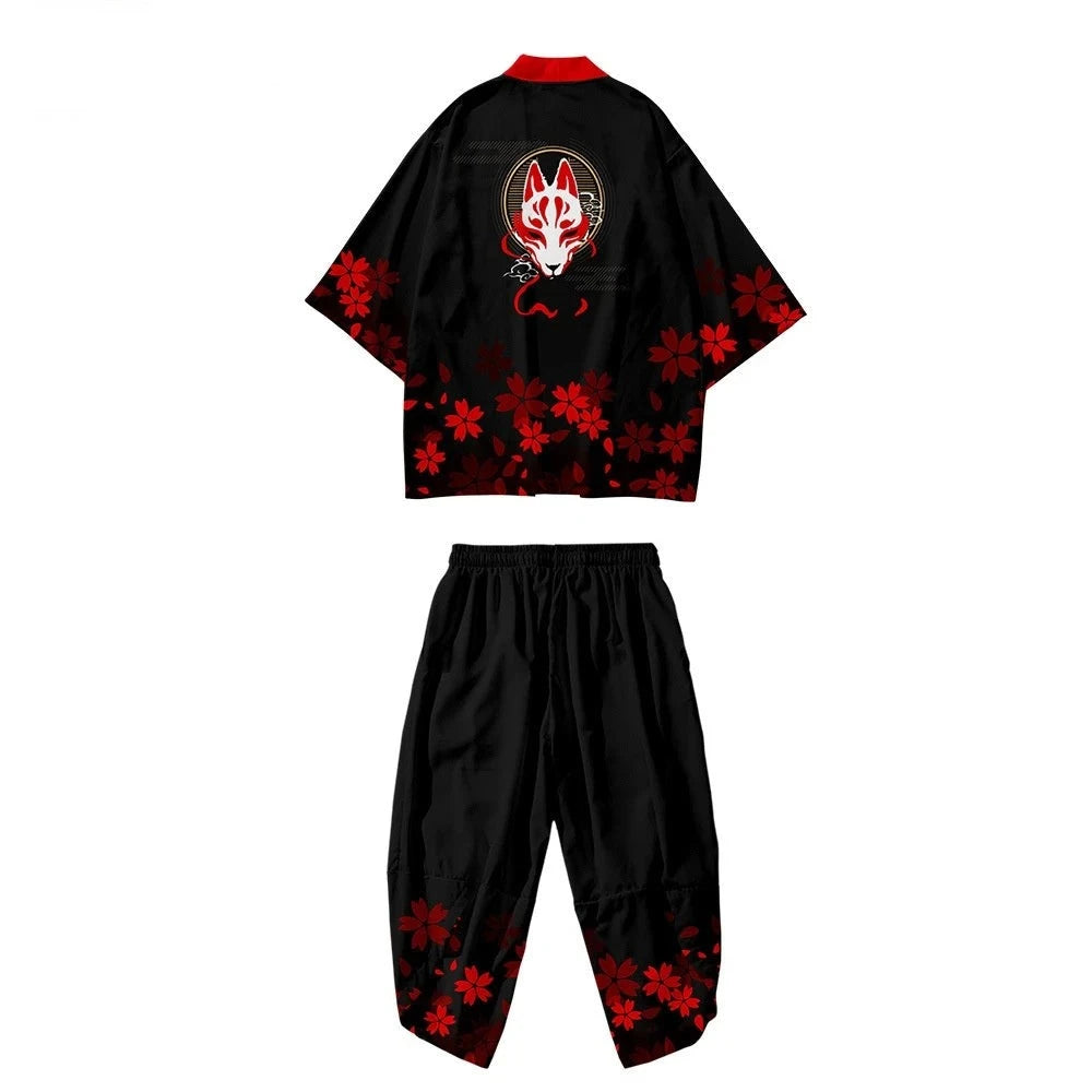 kawaiies-softtoys-plushies-kawaii-plush-Japanese-themed White Wolf Mask Mens Kimono Yukata - Pants Only Apparel