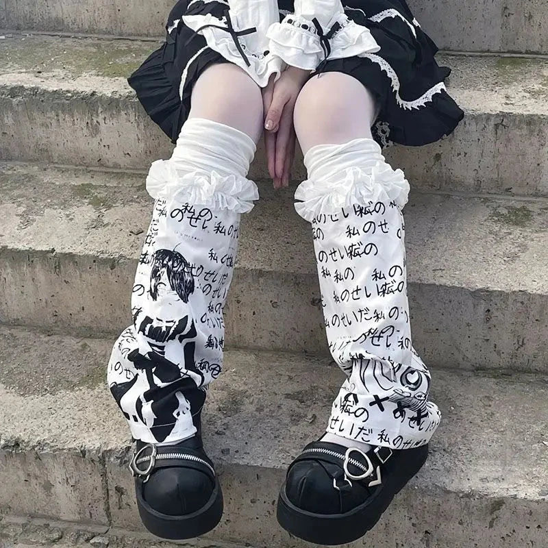 kawaiies-softtoys-plushies-kawaii-plush-Japanese-themed Y2K Gothic Lolita White Black Ruffles Women's Leg Warmers Apparel