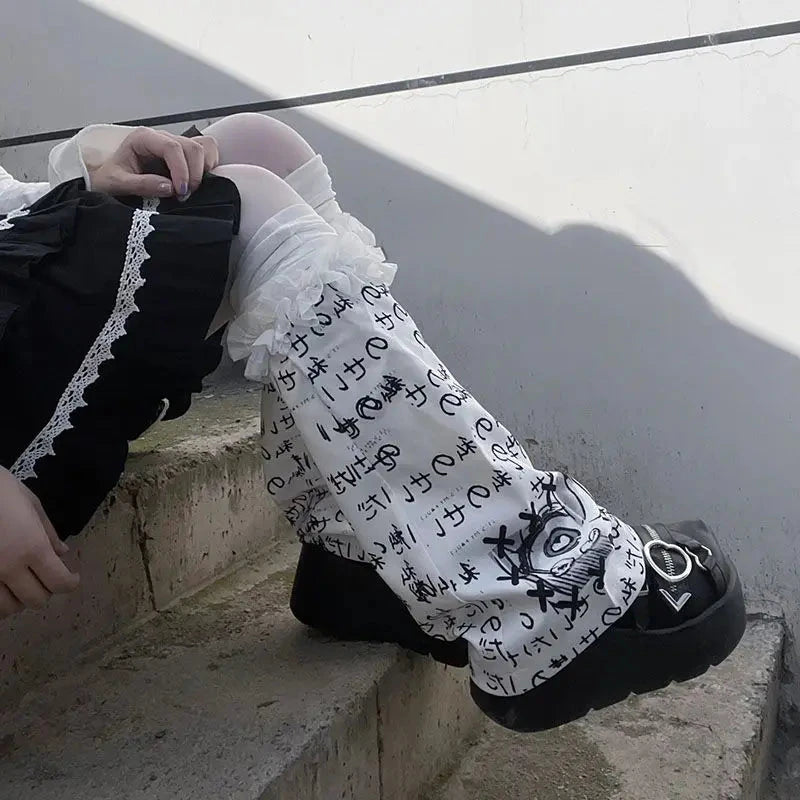 kawaiies-softtoys-plushies-kawaii-plush-Japanese-themed Y2K Gothic Lolita White Black Ruffles Women's Leg Warmers Apparel