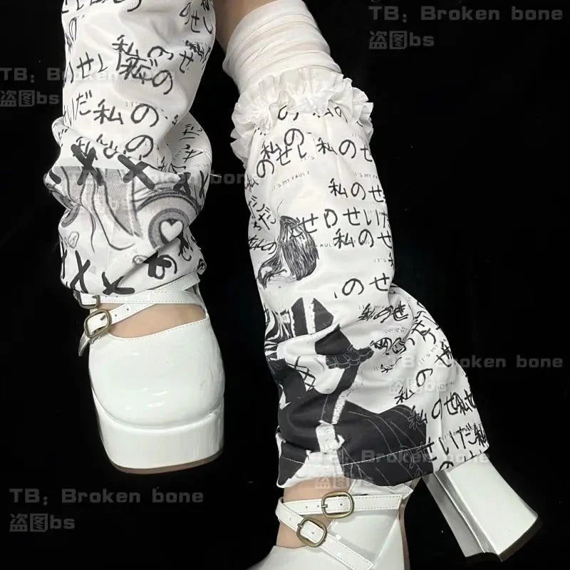 kawaiies-softtoys-plushies-kawaii-plush-Japanese-themed Y2K Gothic Lolita White Black Ruffles Women's Leg Warmers Apparel