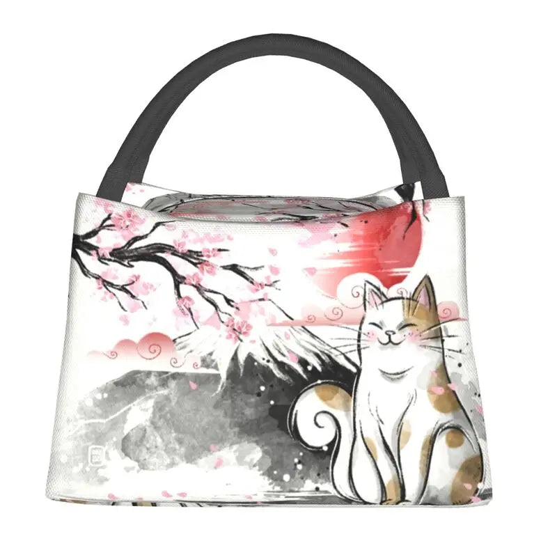 kawaiies-softtoys-plushies-kawaii-plush-Japense-themed Sakura Mt Fuji Cat Lunch Bag Bags