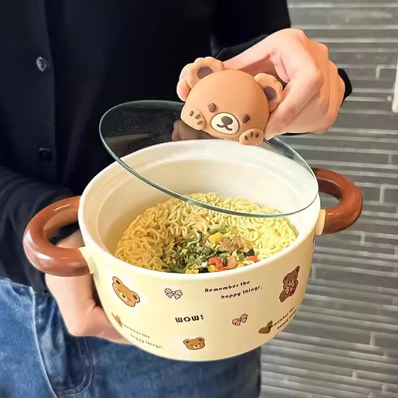 kawaiies-softtoys-plushies-kawaii-plush-Kawaii Bear Giant Ceramic Ramen Bowl with Lid (750ML) Home Decor