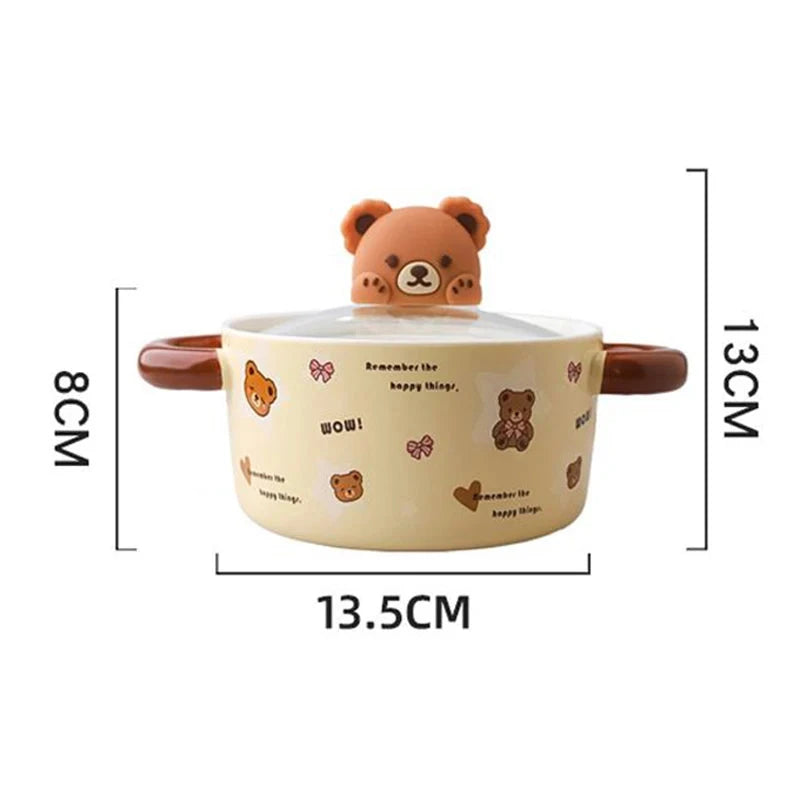 kawaiies-softtoys-plushies-kawaii-plush-Kawaii Bear Giant Ceramic Ramen Bowl with Lid (750ML) Home Decor