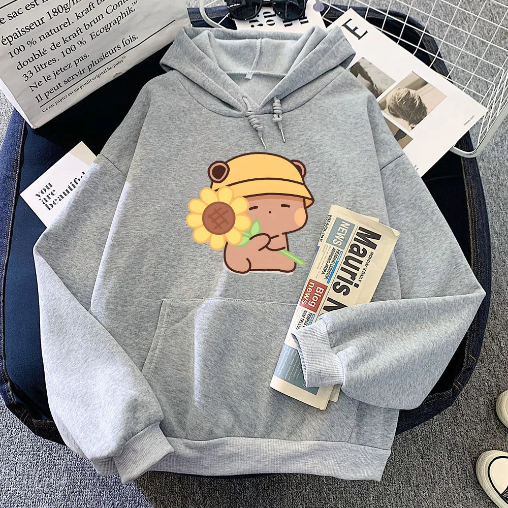 kawaiies-softtoys-plushies-kawaii-plush-Kawaii Brown Bear Sunflower Summer Unisex Tee Apparel Gray XXXL