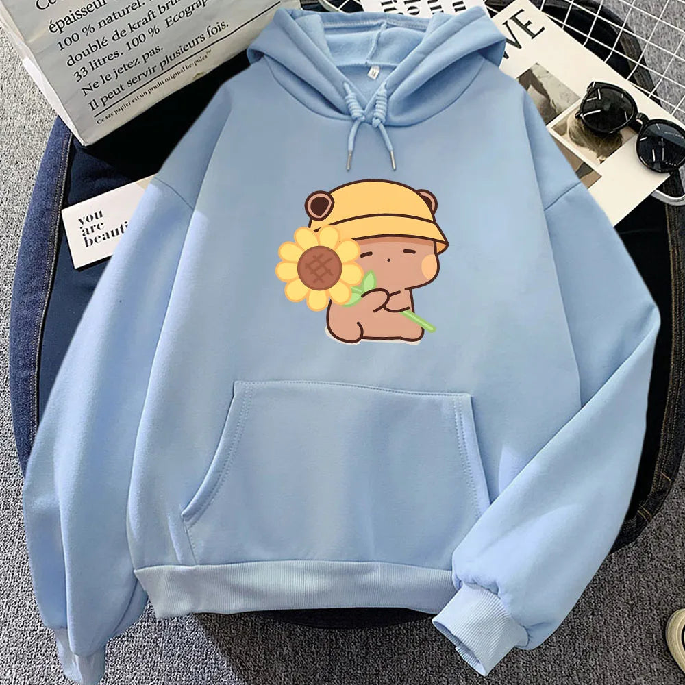 kawaiies-softtoys-plushies-kawaii-plush-Kawaii Brown Bear Sunflower Summer Unisex Tee Apparel Light Blue XXXL