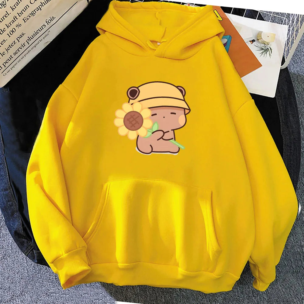 kawaiies-softtoys-plushies-kawaii-plush-Kawaii Brown Bear Sunflower Summer Unisex Tee Apparel Yellow L