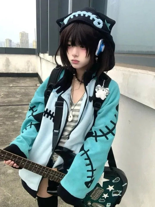 kawaiies-softtoys-plushies-kawaii-plush-Kawaii Fishbone Aqua Grey Hoodie Set Apparel