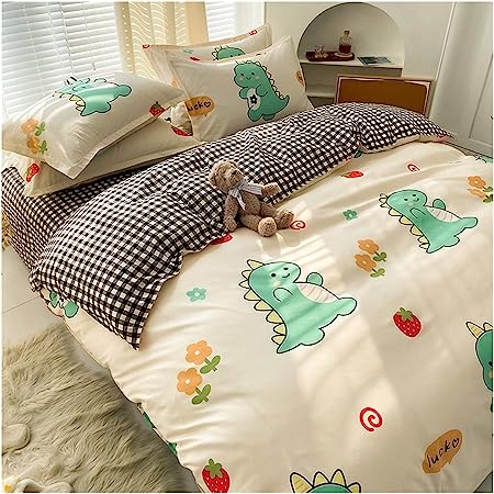 kawaiies-softtoys-plushies-kawaii-plush-Kawaii Green Dinosaur Floral 120gsm Polyester Bedding Set | NEW Bedding Sets
