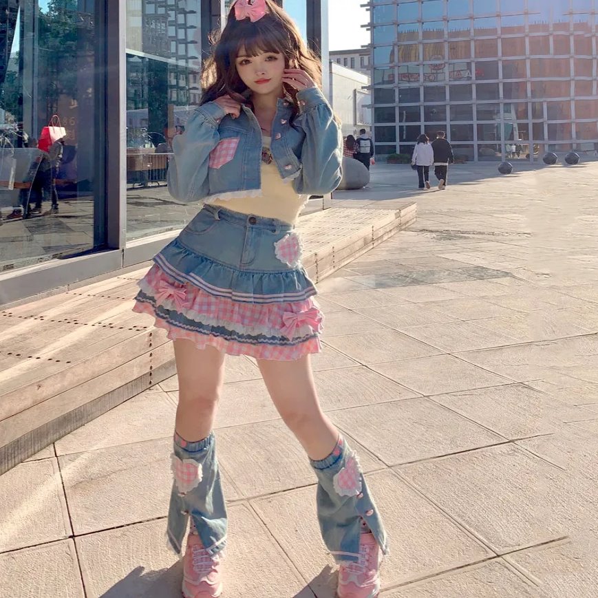 Kawaii Harajuku Japanese-themed Lolita Mini Denim Checked Women's