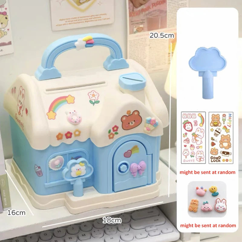 kawaiies-softtoys-plushies-kawaii-plush-Kawaii House Piggy Bank Organisers Blue with 2D + 3D Stickers