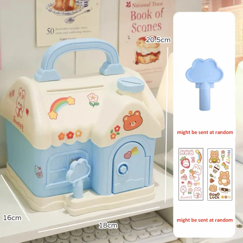 kawaiies-softtoys-plushies-kawaii-plush-Kawaii House Piggy Bank Organisers Blue with 2D Stickers