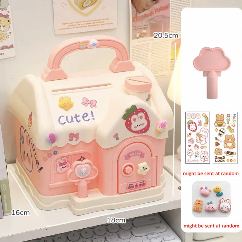 kawaiies-softtoys-plushies-kawaii-plush-Kawaii House Piggy Bank Organisers Pink with 2D + 3D Stickers