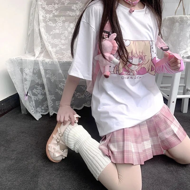 kawaiies-softtoys-plushies-kawaii-plush-Kawaii Japanese Anime Bunny Blonde Girl Graphic Tee Apparel