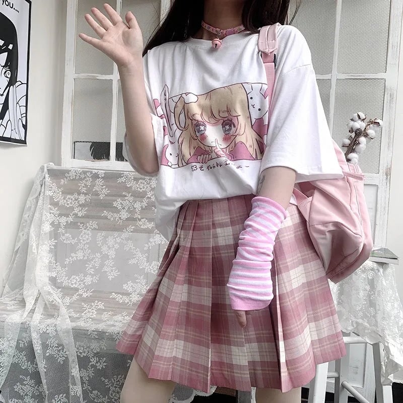 kawaiies-softtoys-plushies-kawaii-plush-Kawaii Japanese Anime Bunny Blonde Girl Graphic Tee Apparel