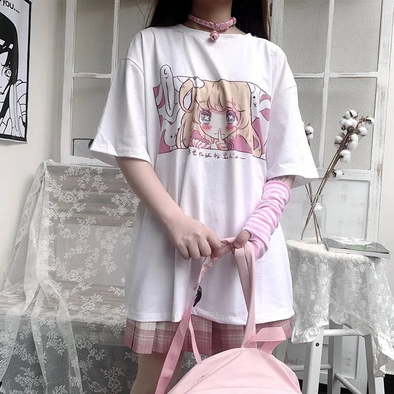 kawaiies-softtoys-plushies-kawaii-plush-Kawaii Japanese Anime Bunny Blonde Girl Graphic Tee Apparel