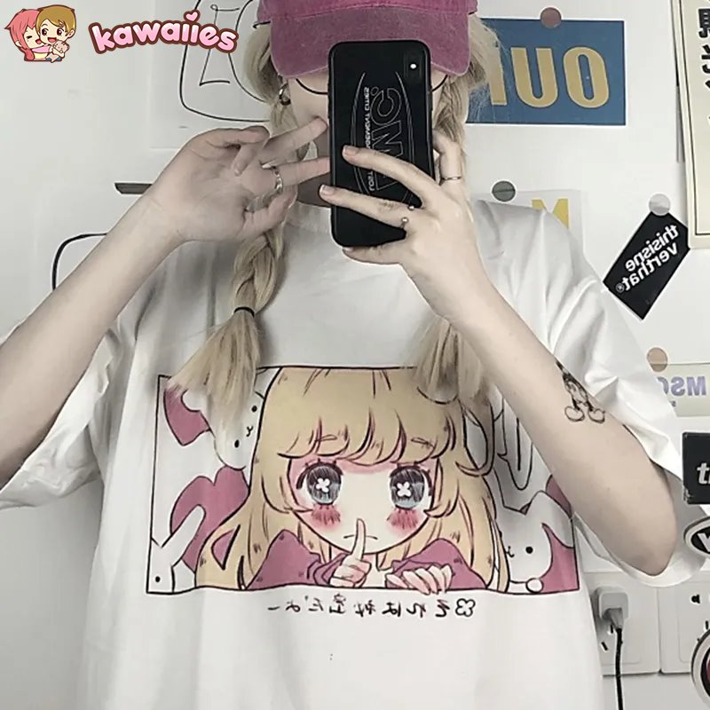 kawaiies-softtoys-plushies-kawaii-plush-Kawaii Japanese Anime Bunny Blonde Girl Graphic Tee Apparel