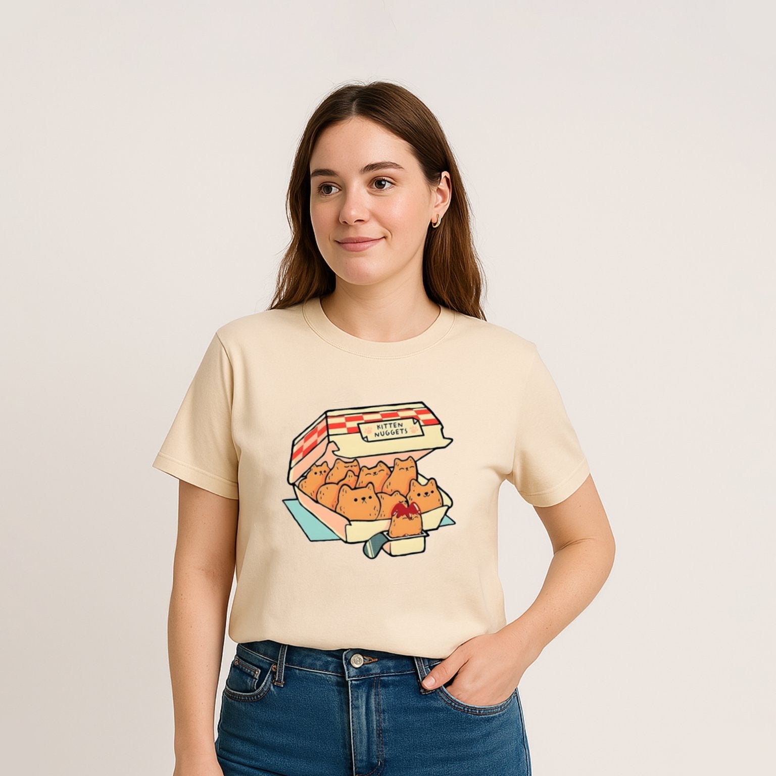 kawaiies-softtoys-plushies-kawaii-plush-Kawaii Kitten Nuggets Unisex Tee Apparel Cream XS