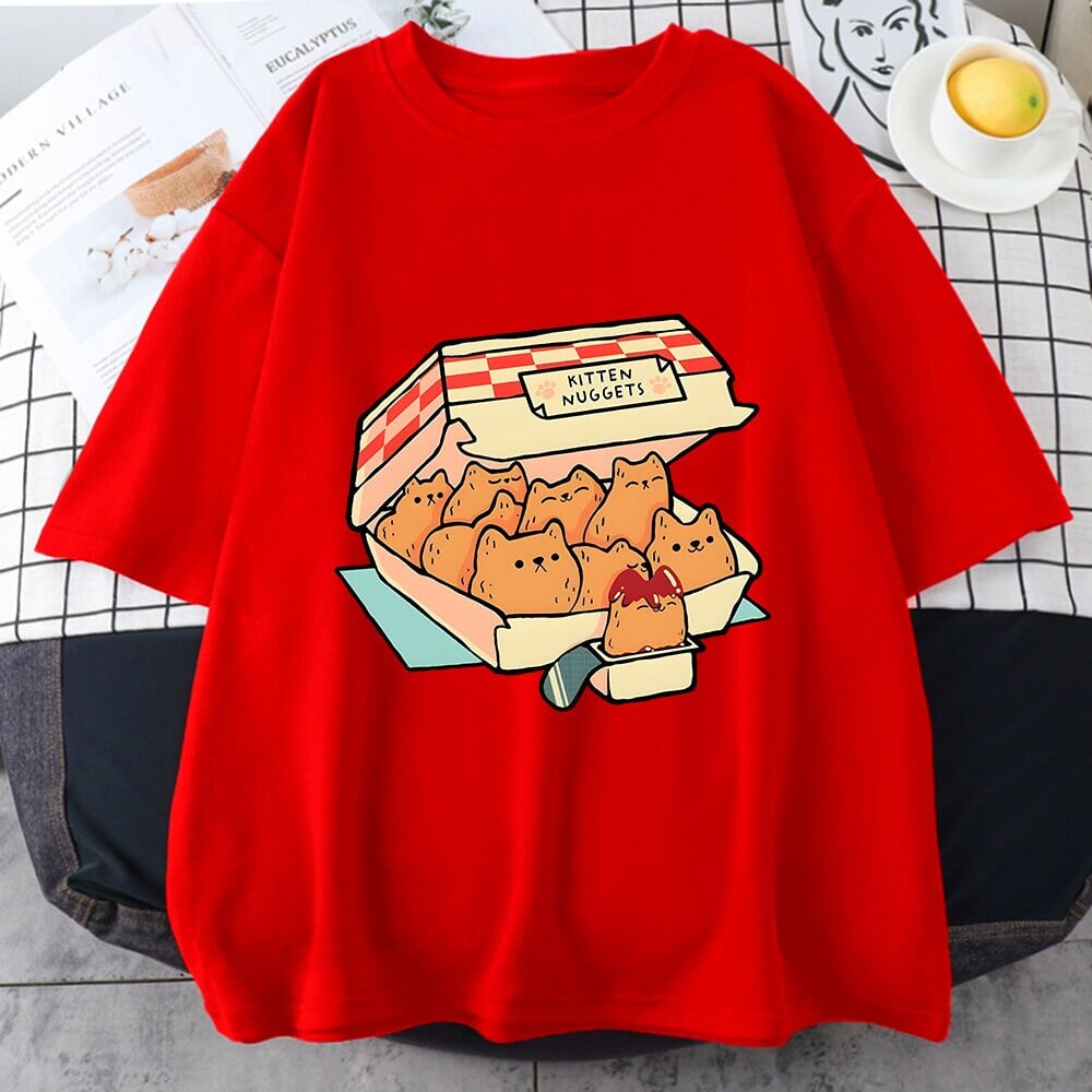 kawaiies-softtoys-plushies-kawaii-plush-Kawaii Kitten Nuggets Unisex Tee Apparel Red XS
