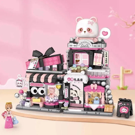 kawaiies-softtoys-plushies-kawaii-plush-Kawaii Pink Panda Ginger Cat Shop Micro Building Sets Build it Pink Panda