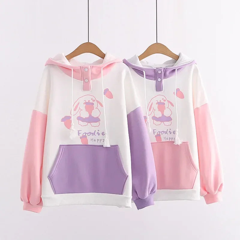 kawaiies-softtoys-plushies-kawaii-plush-Kawaii Pink Purple White Bunny Strawberry Three-tone Hoodie Hoodies