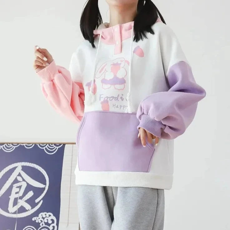 kawaiies-softtoys-plushies-kawaii-plush-Kawaii Pink Purple White Bunny Strawberry Three-tone Hoodie Hoodies