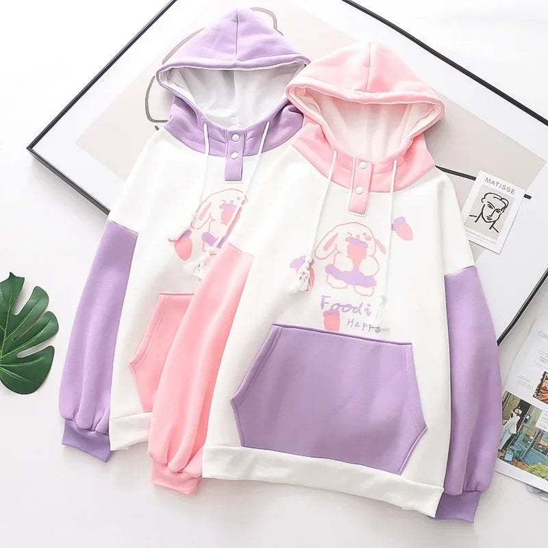 kawaiies-softtoys-plushies-kawaii-plush-Kawaii Pink Purple White Bunny Strawberry Three-tone Hoodie Hoodies