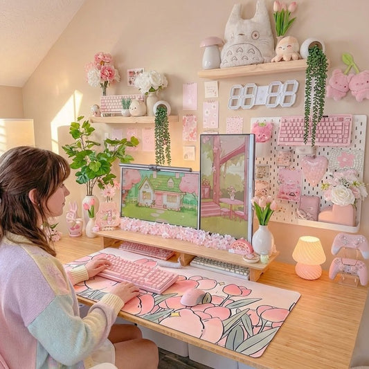 kawaiies-softtoys-plushies-kawaii-plush-Kawaii Pink Tulips Large Mouse Pad Home Decor