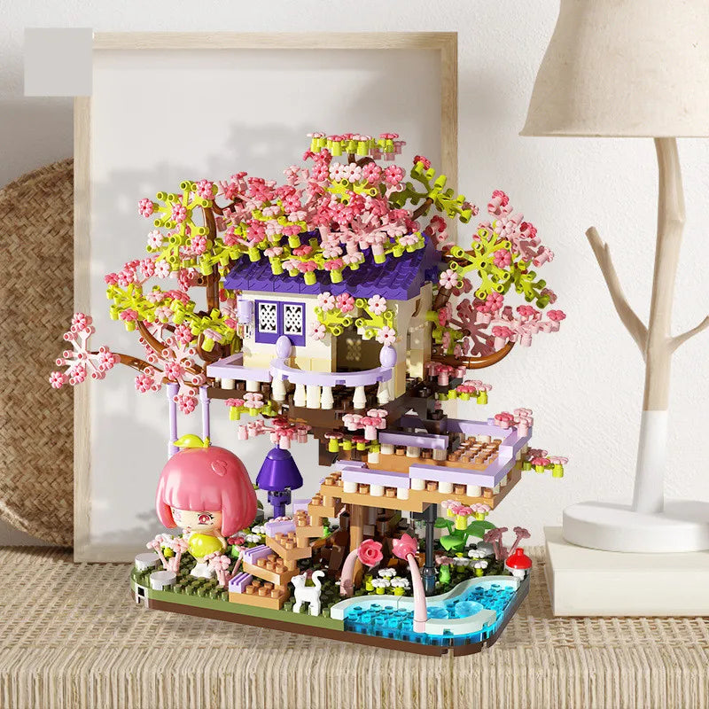 kawaiies-softtoys-plushies-kawaii-plush-Kawaii Sakura Cherry Blossom Purple Tree House Nano Building Set Build it