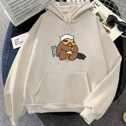 kawaiies-softtoys-plushies-kawaii-plush-Kawaii Sloth with Cats Unisex Hoodie Apparel Cream 3XL