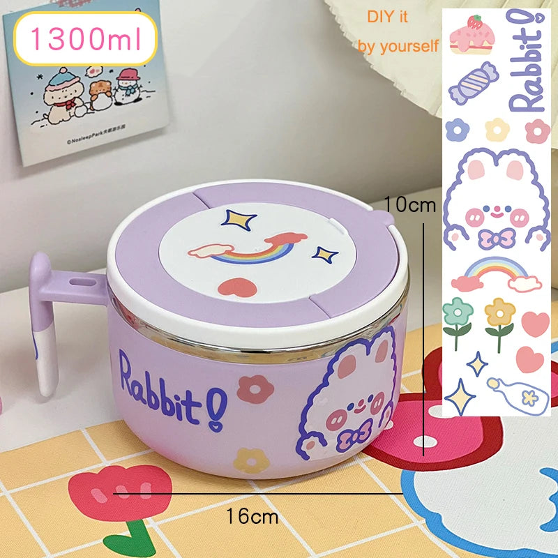 kawaiies-softtoys-plushies-kawaii-plush-Kawaii Stainless Steel White Purple Ramen Bowl Home Decor Purple 1300ml