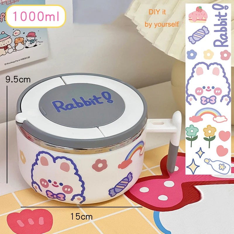 kawaiies-softtoys-plushies-kawaii-plush-Kawaii Stainless Steel White Purple Ramen Bowl Home Decor White 1000ml