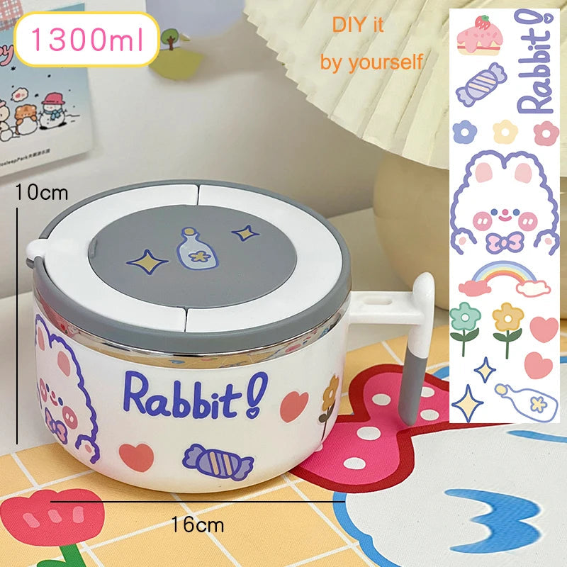 kawaiies-softtoys-plushies-kawaii-plush-Kawaii Stainless Steel White Purple Ramen Bowl Home Decor White 1300ml