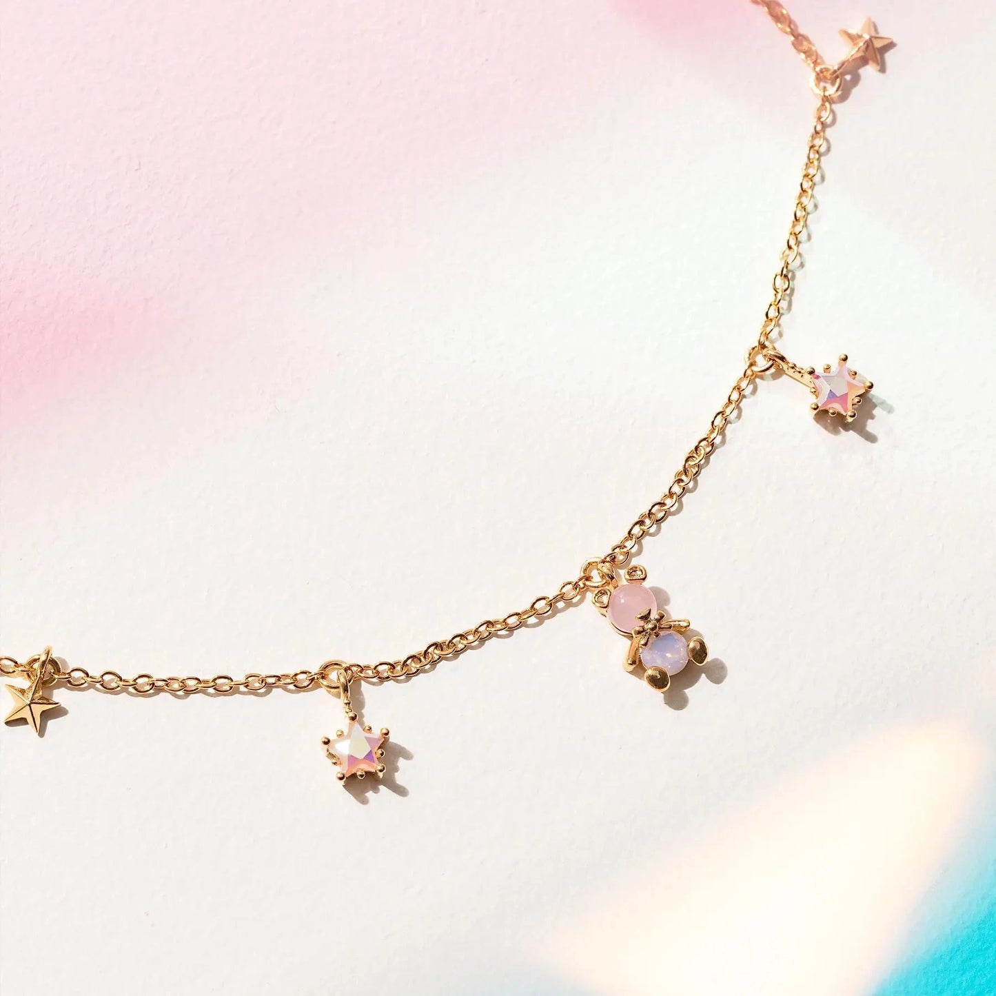 kawaiies-softtoys-plushies-kawaii-plush-Kawaii Starry Bear Pink 18K Gold-Plated Station Necklace Jewelry