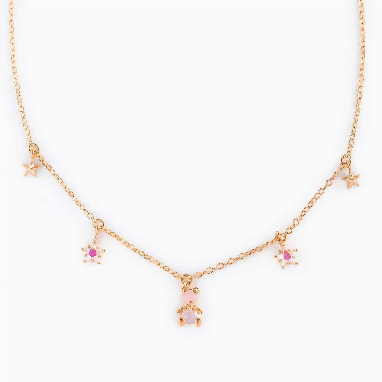 kawaiies-softtoys-plushies-kawaii-plush-Kawaii Starry Bear Pink 18K Gold-Plated Station Necklace Jewelry Rose gold