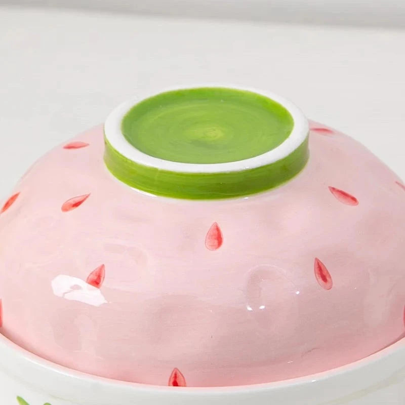 kawaiies-softtoys-plushies-kawaii-plush-Kawaii Strawberry Giant Ceramic Ramen Bowl with Lid (700ML) Home Decor