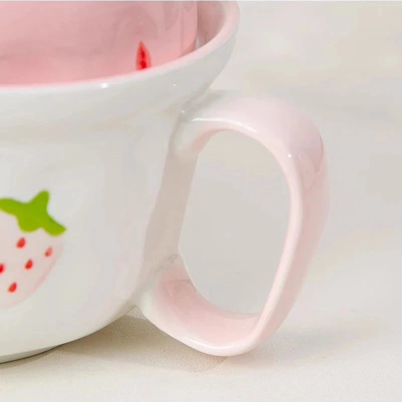 kawaiies-softtoys-plushies-kawaii-plush-Kawaii Strawberry Giant Ceramic Ramen Bowl with Lid (700ML) Home Decor