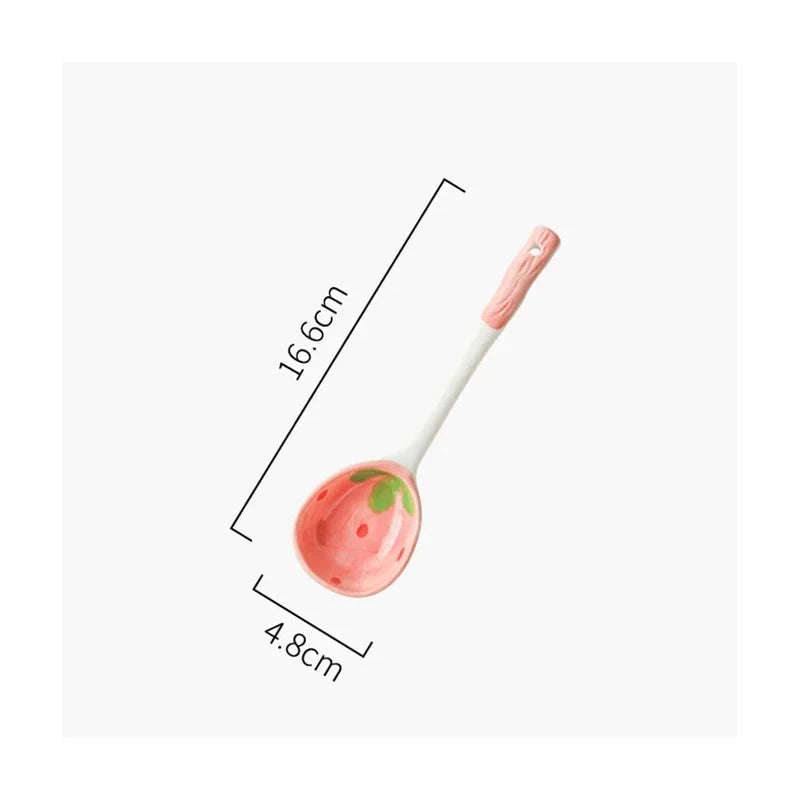 kawaiies-softtoys-plushies-kawaii-plush-Kawaii Strawberry Giant Ceramic Ramen Bowl with Lid (700ML) Home Decor Spoon