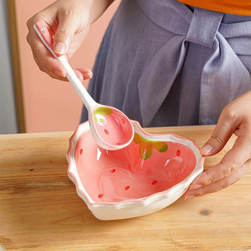 kawaiies-softtoys-plushies-kawaii-plush-Kawaii Strawberry Heart Ceramic Bowl Home Decor