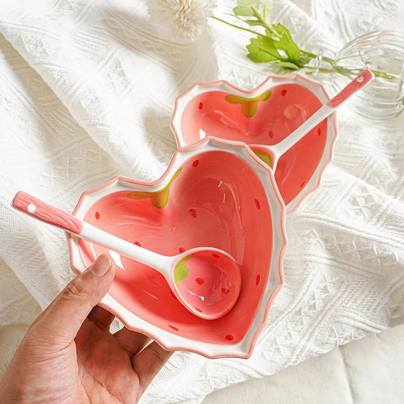 kawaiies-softtoys-plushies-kawaii-plush-Kawaii Strawberry Heart Ceramic Bowl Home Decor