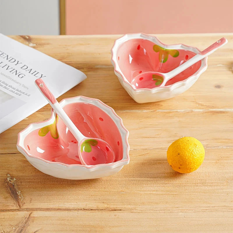 kawaiies-softtoys-plushies-kawaii-plush-Kawaii Strawberry Heart Ceramic Bowl Home Decor