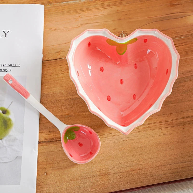 kawaiies-softtoys-plushies-kawaii-plush-Kawaii Strawberry Heart Ceramic Bowl Home Decor